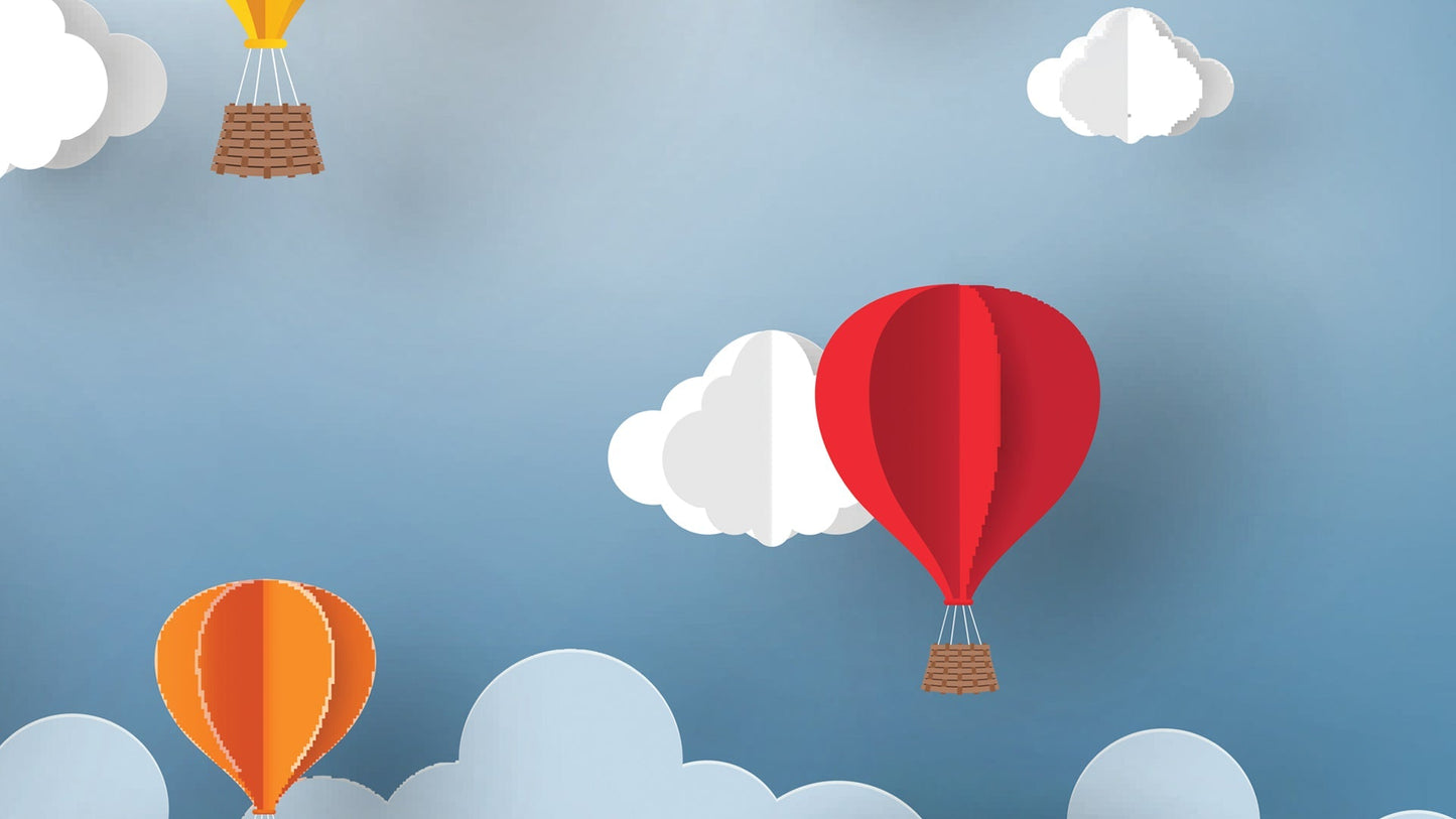 Vibrant Hot Air Balloon Wall Mural With Clouds-sample