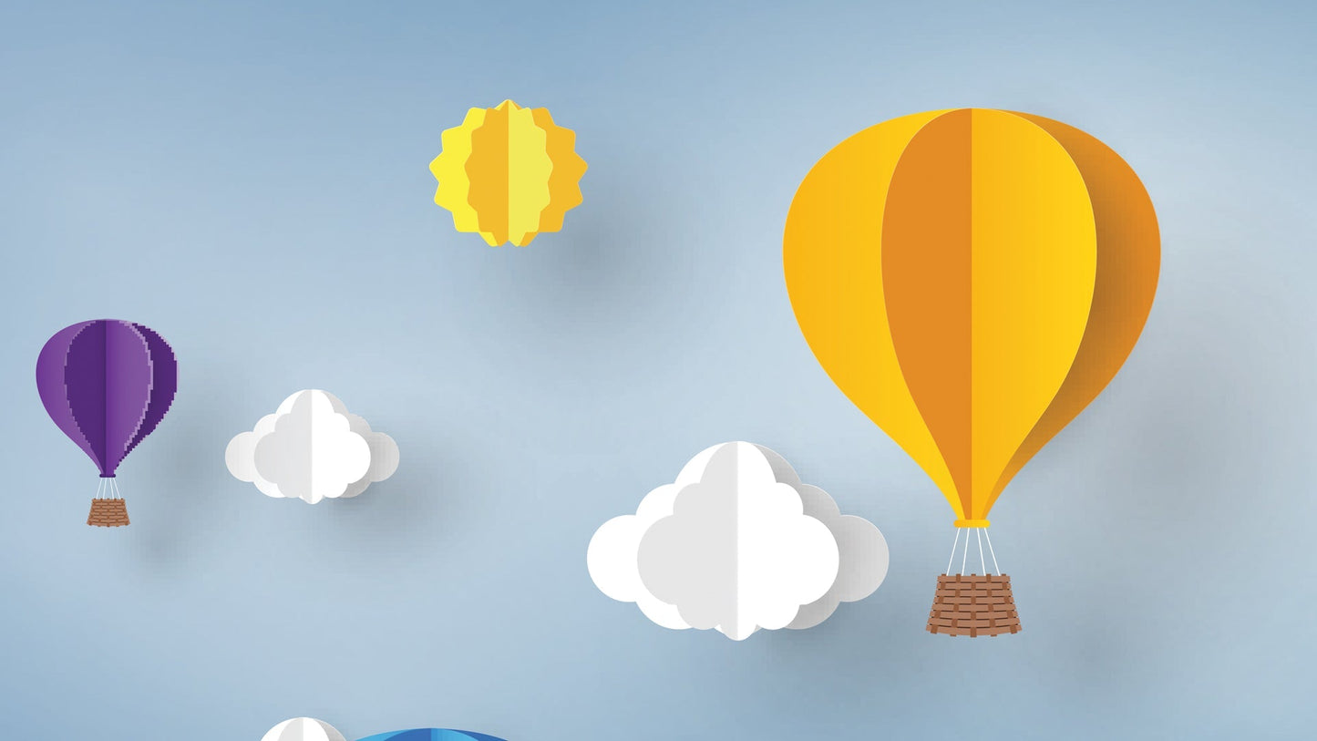 Vibrant Hot Air Balloon Wall Mural With Clouds-sample