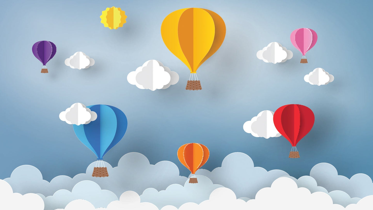 Vibrant Hot Air Balloon Wall Mural With Clouds-sample