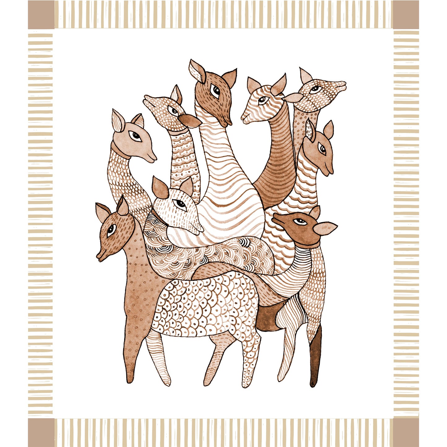 Whispering Herd: Deers Gond Art Wallpaper Mural