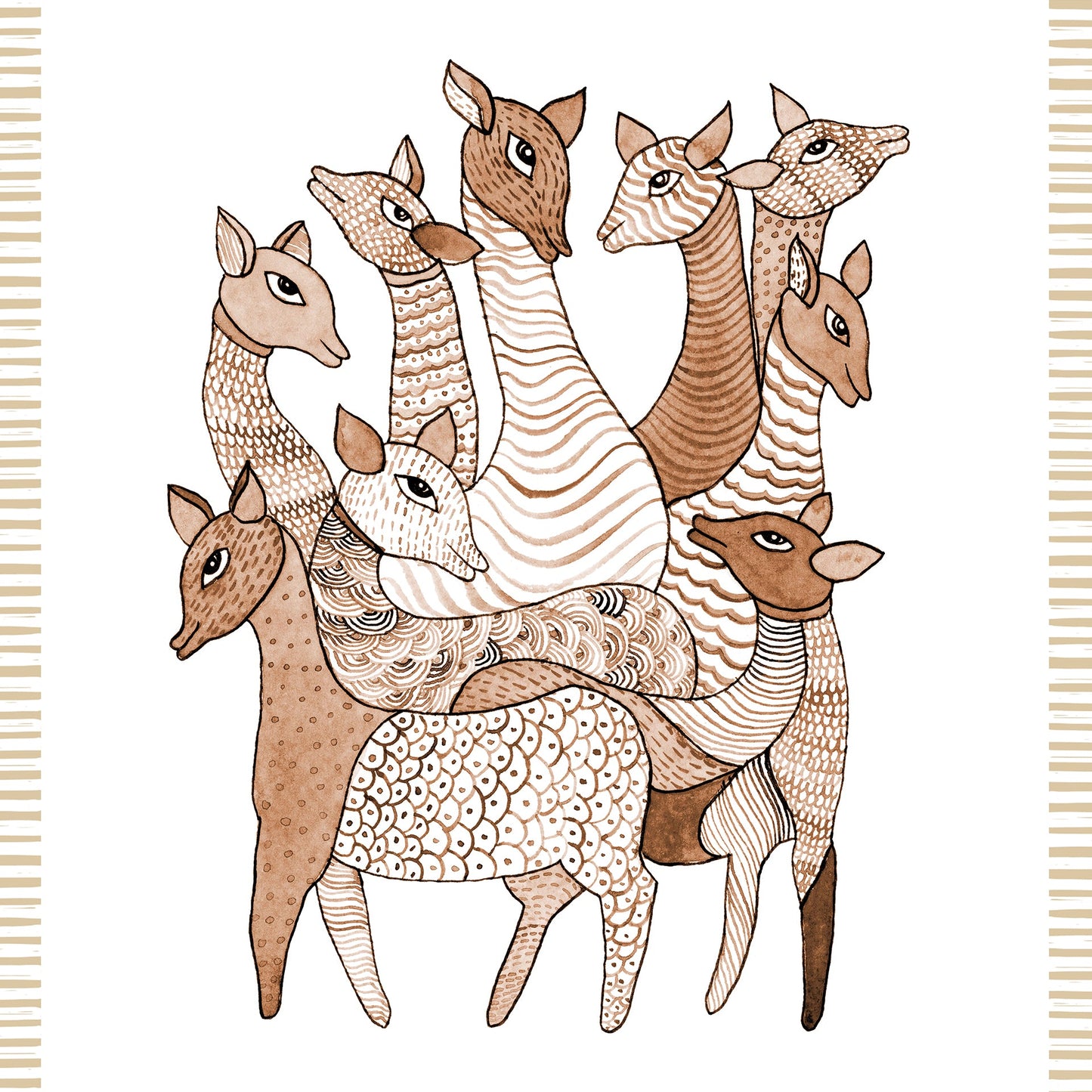 Whispering Herd: Deers Gond Art Wallpaper Mural
