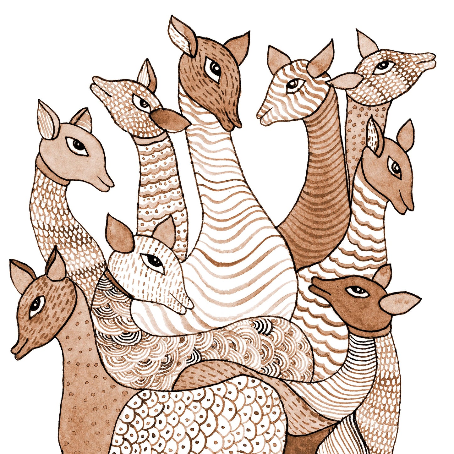 Whispering Herd: Deers Gond Art Wallpaper Mural