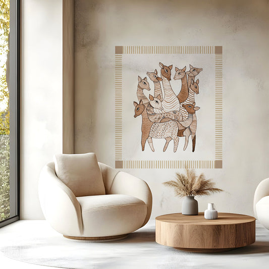 Whispering Herd: Deers Gond Art Wallpaper Mural