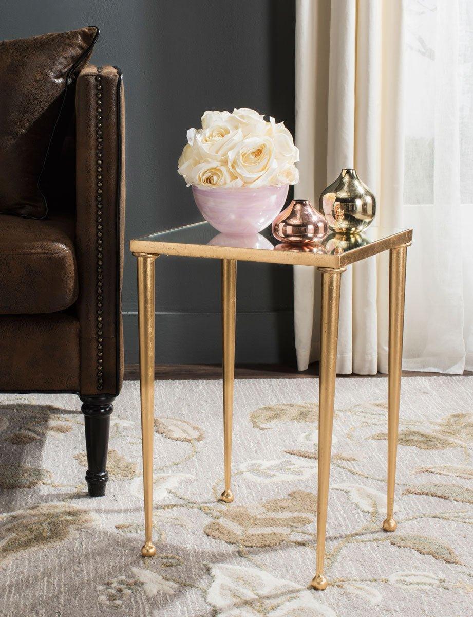 Hudson Antique Gold Leaf End Table with Mirror Top
